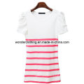 Fitted Fashion Women Stripe coton col rond été fille T-shirt